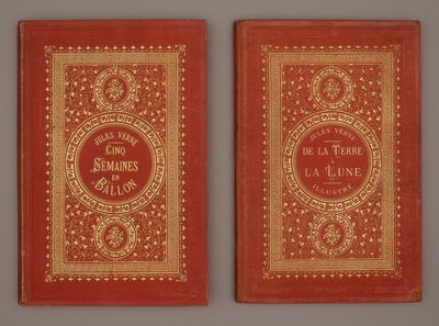 儒勒·凡尔纳 (Jules Verne) 的书籍封面“气球中的五个星期”和“从地球到月球” 作者 未知艺术家
