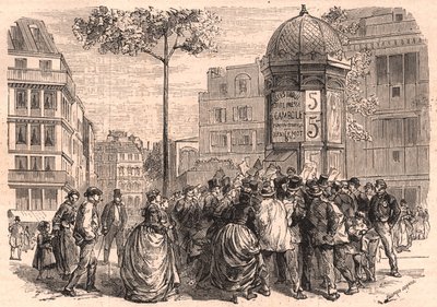 巴黎的皮卡尔大道（Boulevard Pigalle）：巴黎人在报纸销售期间围绕莫里斯（Morris）专栏 作者 不明