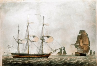 18 世纪的英国护卫舰（19 世纪印刷品） 作者 未知艺术家
