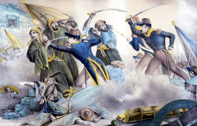 Capture of Constantine in Algeria in 1837 by Marshal Valée. Color lithograph of the 19th century. 作者 未知艺术家