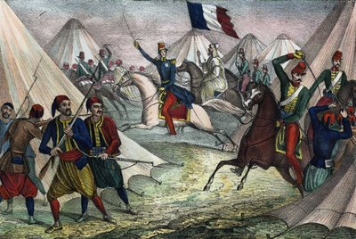 1843年5月16日，奥马尔公爵在阿尔及利亚捕获了阿卜杜勒-卡德尔的斯马拉。载于《阿尔及利亚史》，莱昂内-加里贝尔，第二卷。 作者 Unknown artist