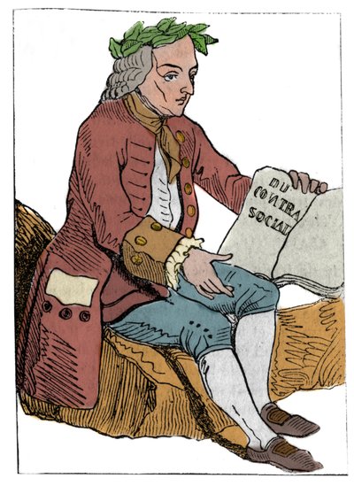 法兰西共和国的游戏卡（1793年）于1792年9月21日在国民大会上发表，在王国灭亡之后：让-雅克（Jean Jacques）-卢梭 "对社会契约"（1712-1778）的特征下的哲学家的特征 作者 未知艺术家