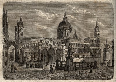 巴勒莫大教堂--Duomo di Palermo--巴勒莫大教堂--《名人词典》中的雕刻--1864年--Joseph Decembre和Edmond Allonier的作品。 作者 未知艺术家