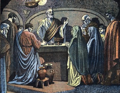 基督徒在地下墓穴庆祝复活节 插图选自《Le Pelerin 作者 未知艺术家