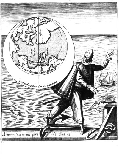 克里斯托弗-哥伦布--在Philoponus Honorius的《Nova Tipus Transacto Navigatio Novi Orbi》中。 作者 未知艺术家