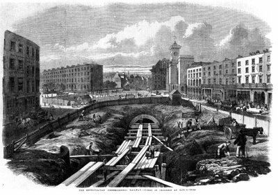1850年伦敦地铁的建设：国王十字路口的工程。 作者 未知艺术家