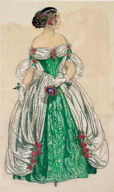 芭蕾舞剧 "蝴蝶 "的服装（带白帆的绿色长裙 作者 未知艺术家