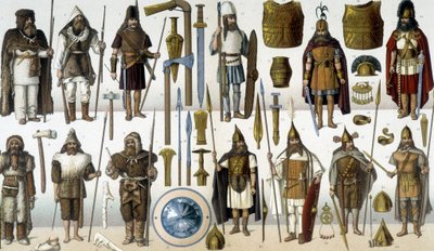 蛮族战士的服装、盔甲和武器 作者 未知艺术家