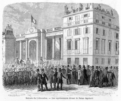 政变：1851年12月2日在巴黎第十区市政厅逮捕议员。 作者 未知艺术家