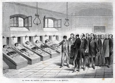 1869年10月的潘坦犯罪。在停尸房的对峙。1869年的雕刻作品 作者 Unknown artist