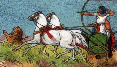 古埃及的日常生活：追逐狮子的法老，20 世纪初 (chromo) 作者 未知艺术家