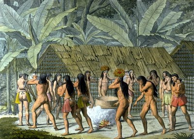 巴西印第安人卡马坎人的舞蹈 - 费拉里奥编着的“古老而现代的服装”，编辑。 米兰 作者 Unknown artist