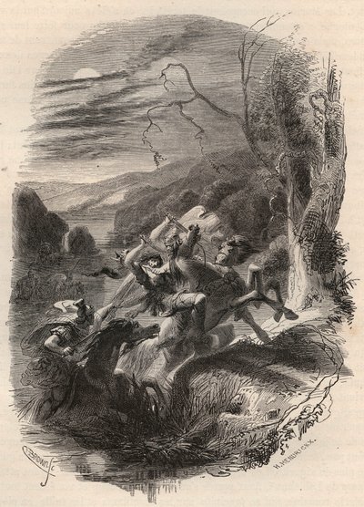 Indutiomarus（Induziomaro）酋长之死，公元前53年被罗马军队杀害。雕刻于1868年，载于西奥多-贾斯特（1818-1888）的《从原始时代到利奥波德一世统治末期的比利时历史》。私人收藏。 作者 未知艺术家