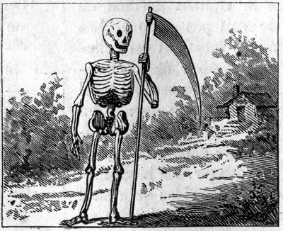 用假货代表的死亡。1860年的雕刻。 作者 未知艺术家