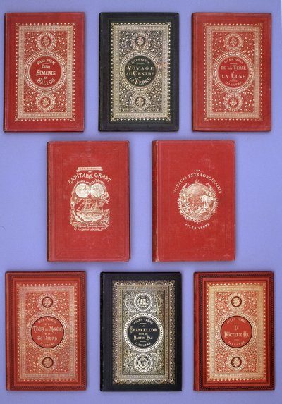 Different covers of Jules Verne