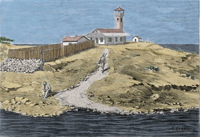 德雷福斯事件：阿尔弗雷德德雷福斯船长 (1859-1935) 前往圭亚那的魔鬼岛 (1895-1899)。 雕刻。 作者 未知艺术家