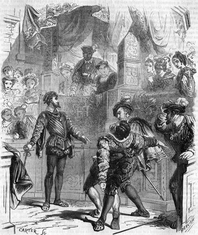 François de La Chataigneraie用剑与Guy de Jarnac决斗；Jarnac砍断了对手的小腿，使其受到致命伤害；1547年，19世纪的雕刻作品。 作者 未知艺术家