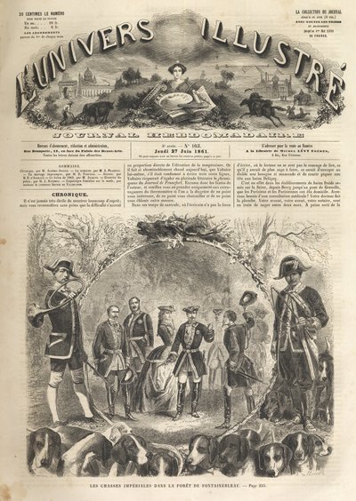 拿破仑三世在枫丹白露打猎 - 1861年 - 拿破仑三世（1808-1873年）和欧也妮皇后（1826-1920年）在枫丹白露打猎时，Imperatrice Eugenie在场。1861年的辉煌世界------。 作者 未知艺术家