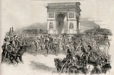 1852年12月2日，拿破仑三世通过凯旋门进入巴黎，版画--法国皇帝拿破仑三世（1808-1873）于1852年12月2日进入巴黎。 作者 Unknown artist
