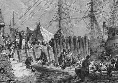 1802年英国人撤离弗勒斯林格：病人上船--载于亨利-马丁（Henri Martin）著的《法国历史》，已故。19世纪。 作者 未知艺术家