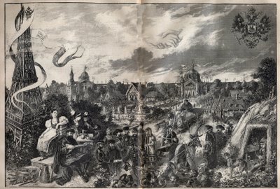 唤起法国和俄罗斯之间的友谊，以及1892年将在巴黎Champ de Mars举行的俄罗斯展览 - 雕刻在 "法国科学 "上 作者 未知艺术家