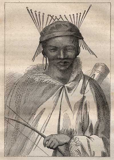 安德斯-斯帕尔曼（1748-1820）对南非内陆地区的考察（1775年）：波希曼（Bochiman或San，南部非洲的土著）--插图摘自 "18世纪的伟大航海家" 作者 未知艺术家