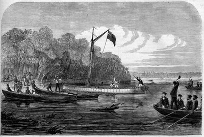 记者亨利-莫顿-斯坦利（1841-1904）寻找英国医生和南部非洲探险家大卫-利文斯通博士（1813-1873）的探险活动。"神奇的宇宙 "中的雕版画 作者 未知艺术家