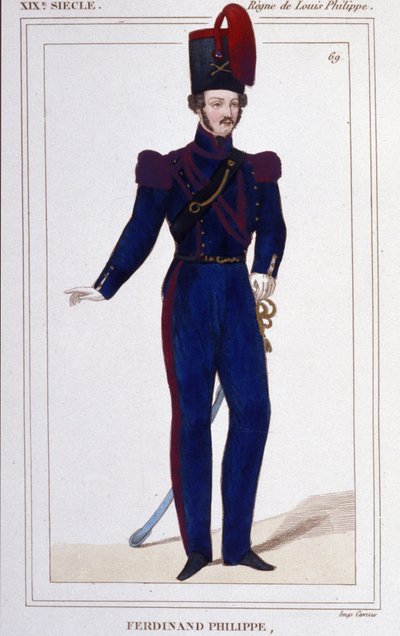 斐迪南-菲利普 (Ferdinand-Philippe) Louis，沙特尔公爵，后为奥尔良公爵 (1810-1842)。 法国王子，法国国王路易·菲利普一世（Louis-Philippe）的儿子。 1850 年的雕刻 作者 未知艺术家