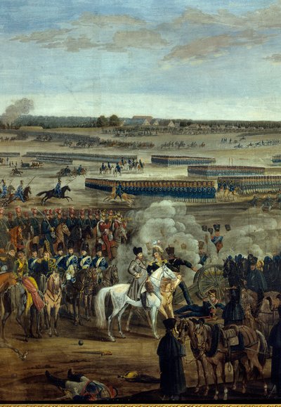 第一帝国：拿破仑一世皇帝（1769-1821）（骑白马）在莱比锡战役（国家之战），10 月 16-19 日 作者 未知艺术家