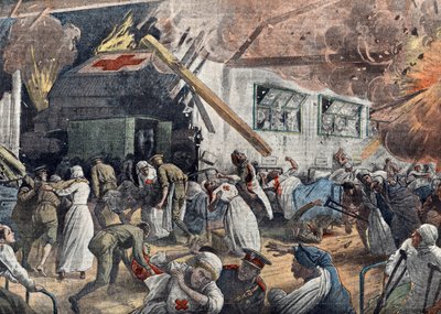 第一次世界大战：德国中队轰炸英国医院，1918 年 6 月 插图来自 "Le pelerin"，18/06/1918 私人收藏 作者 未知艺术家