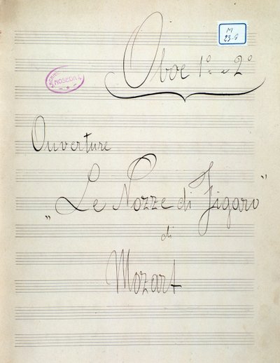 Le nozze di Figaro 的双簧管乐谱第一页，莫扎特的歌剧（19 世纪） 作者 未知艺术家