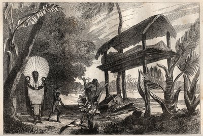 詹姆斯-库克船长（1728-1779）的第一次航行（1768-1771）：大溪地的墓葬建筑菲亚托卡（fia toka）--插图摘自 "18世纪伟大的航海家" 作者 未知艺术家