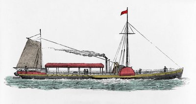 美国工程师罗伯特·富尔顿 (Robert Fulton，1765-1815 年) 在美国哈德逊河上第一次航行“克莱蒙”号汽船 作者 未知艺术家