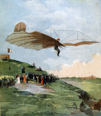 Otto Lilienthal (1848 - 1896) 的飞行，滑翔的先驱。 1894 年。 作者 未知艺术家