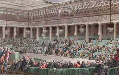法国革命--国民议会放弃所有特权，1789年8月4日，赫尔曼雕刻 - Assemblee - Nationale Abandonment de tous - les privileges, a Versailles, Seance de la - Nuit du 4 au 5 août 1789 作者 未知艺术家