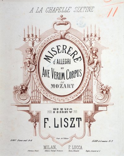 阿莱格里的《Miserere》和莫扎特的《Ave verum corpus》的封面，由李斯特为钢琴抄写（1865年）。 作者 未知艺术家