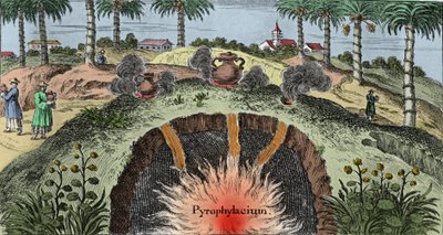 地质学：切开大地的树皮，解释火从地球上的出口。 Johann Zahn (1631-1707) 的“Mundi Mirabilis Oeconomia”版画 作者 未知艺术家