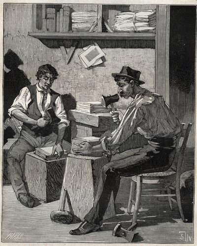 黄金打手。雕刻于1885年的 "Les arts et metiers illustrstres"，作者是Adolphe BITARD。 作者 未知艺术家