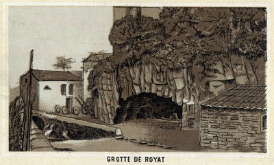 Grotte de Royat (Puy-de-Dome and the Auvergne region)。19世纪末的彩色石版画。 作者 未知艺术家