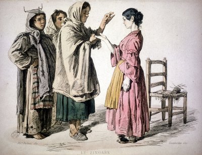 Gypsy reading in hand - in “” Custom of the Kingdom of Naples””, De Bourcard 作者 未知艺术家
