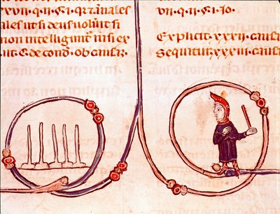History of Canonical Law: “” The game of bowling””” Miniature taken from “” Decret de Gratien”” (“Concordia discordantium canonum” or “Decretum Gratiani”) dating from 1140 and regulating the laws and canons of the Roman Catholic Church. 13th century Laon,  作者 未知艺术家