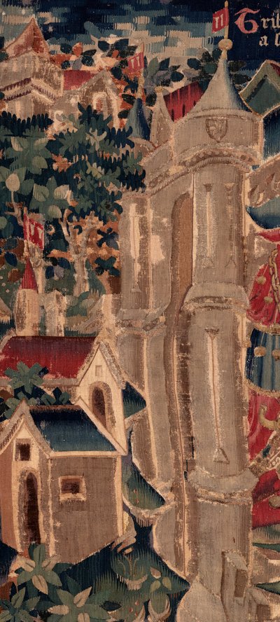 Saint Piat 和 Saint Eleuthère 的历史，场景 14：瘟疫正在摧毁图尔奈市 细节。 作者 未知艺术家