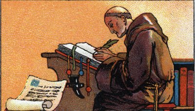 写作史：中世纪抄写手稿的僧侣，20 世纪初 (chromo) 作者 未知艺术家