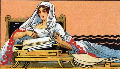 书写的历史：20 世纪初，一位年轻女子在笔记本上用拉丁文书写 (chromo) 作者 未知艺术家