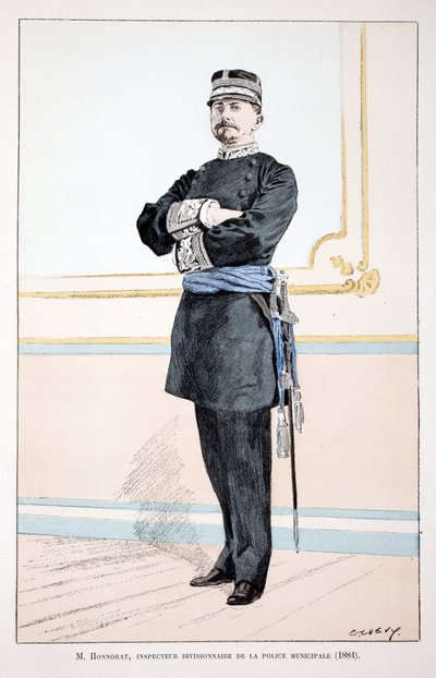 奥诺拉特，市警察局分区督察（1884年）。彩色蚀刻画，用于为路易-勒平（1846-1933）主持出版的《和平卫士队伍的历史》一书作插图，作者是阿尔弗雷德-雷伊。 作者 Unknown artist