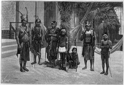 人类动物园。在巴黎适应性花园的加勒比集团。雕刻在1892年3月19日的《自然：科学与艺术和工业应用杂志》上。 作者 未知艺术家