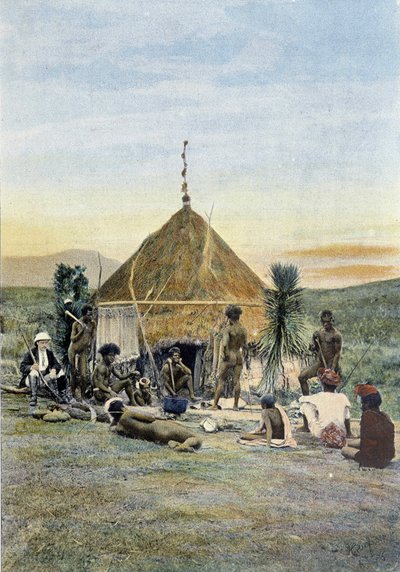 Illustration of a telegraphic camp near Uarai in New Caledonia. 作者 未知艺术家