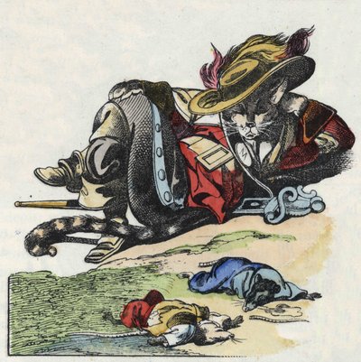 故事 "可怕的拉米纳格罗比斯和老鼠 "的插图，由Jean de la Fontaine绘制的寓言故事。载于《小家伙们的家的故事》。19世纪的匿名版画。 作者 未知艺术家