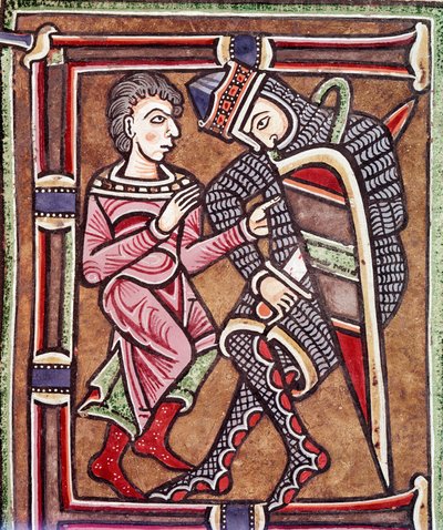 Initial letter E with David and Uriah, spouse of Bathsheba (miniature 作者 未知艺术家
