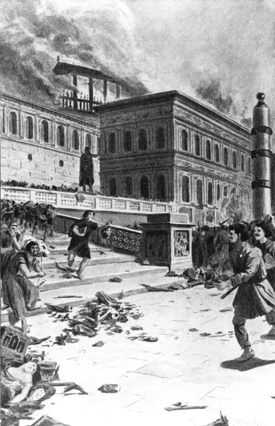 Invasion and looting of Rome by Alaric I, King of the Visigoths, in 410 (Sac of Rome). Engraving 19th century. 作者 未知艺术家